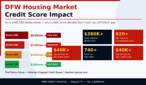 Dallas TX credit score mortgage impact DFW home purchase $380000 credit repair