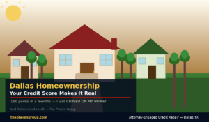 Dallas TX homeownership credit repair success 150 point score increase close on home