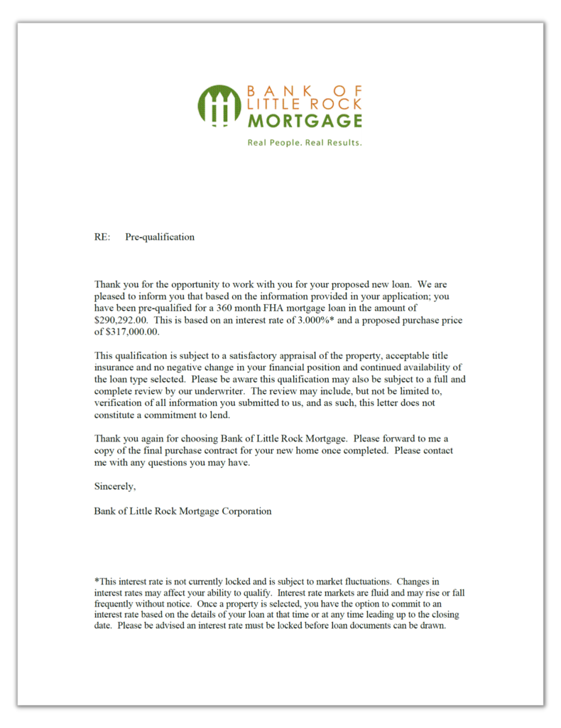 Results 27 BANK OF LITTLE ROCK PRE APPROVAL