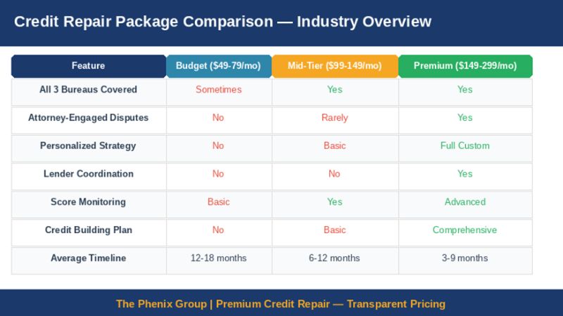 Credit repair package comparison table 