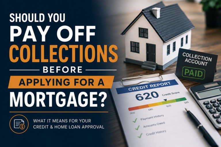 Should you pay off collections before applying for a mortgage credit report and home loan concept image