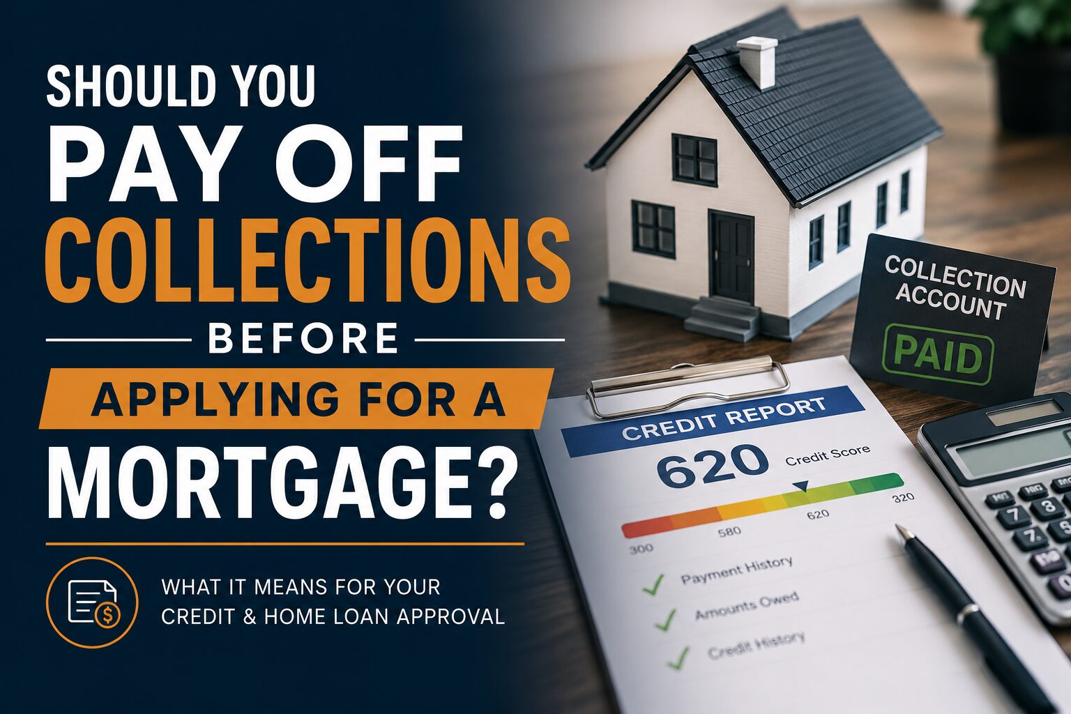 Should you pay off collections before applying for a mortgage credit report and home loan concept image